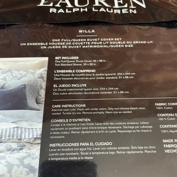 Ralph Lauren 3-Piece FULL QUEEN Duvet Cover Set WILLA Floral Chambray Cream - Picture 10 of 11